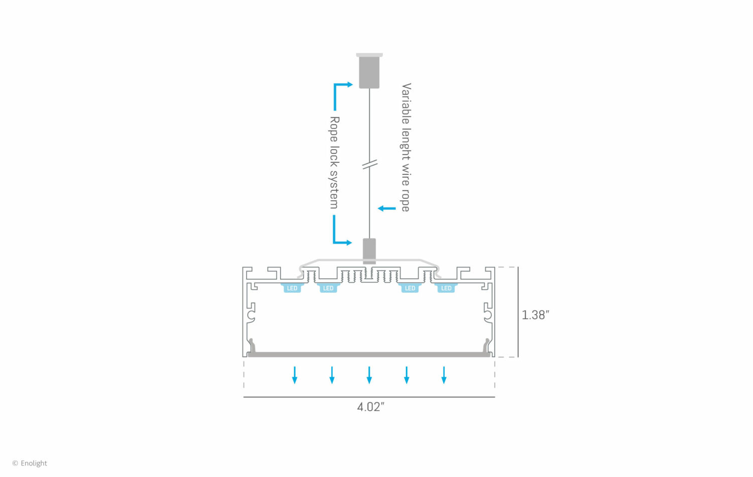 VIV10236F Extendable Ultra Wide Pendant Linear Light with Flush Frosted Lens Drawing