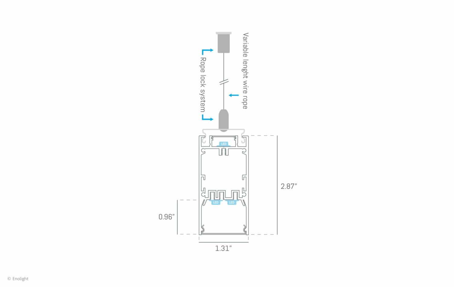 VIV3373F Pendant Linear Light with Indirect Uplight Channel Drawing