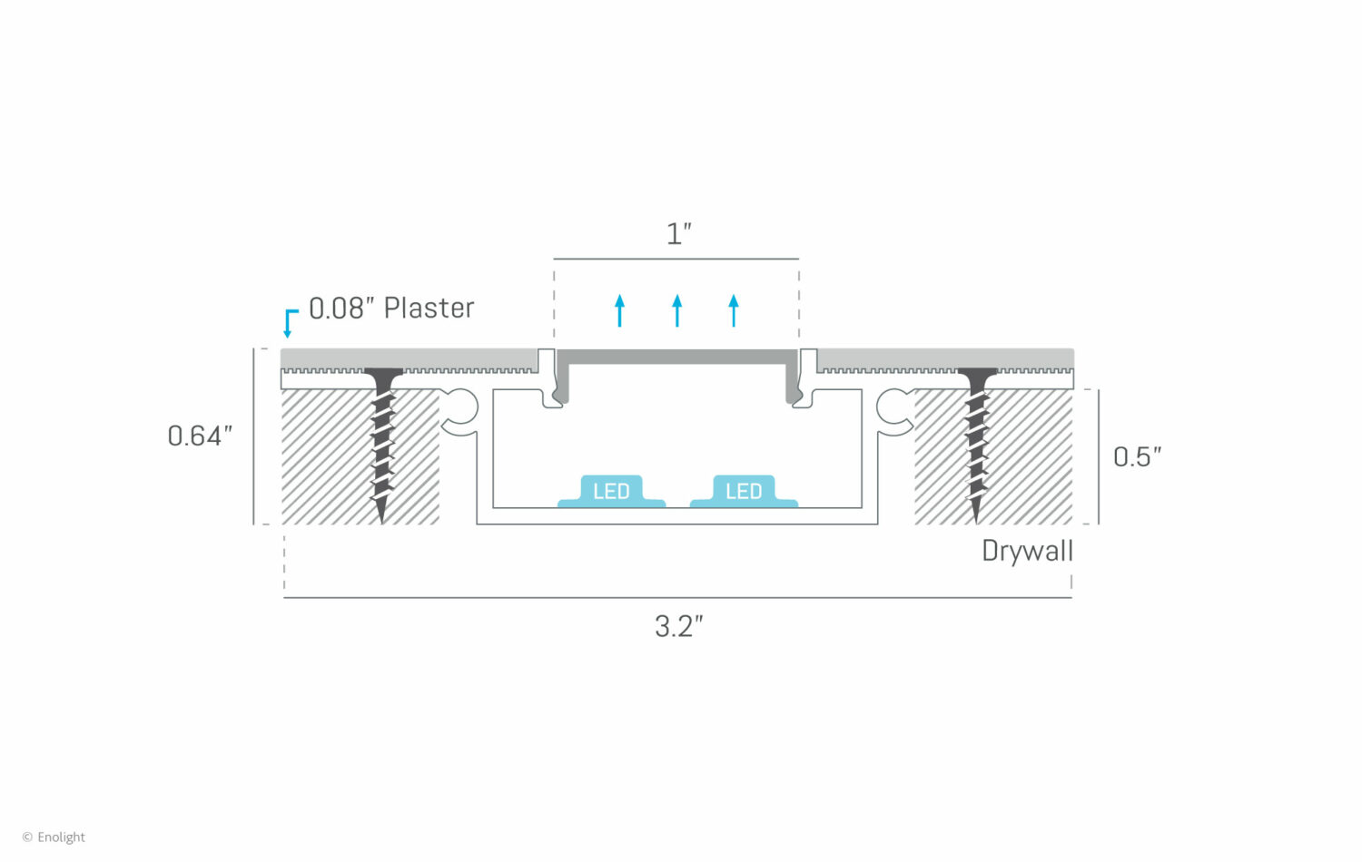 SPK8115F Plaster-in Recessed Linear Light with One Inch Flush Frosted Lens Drawing