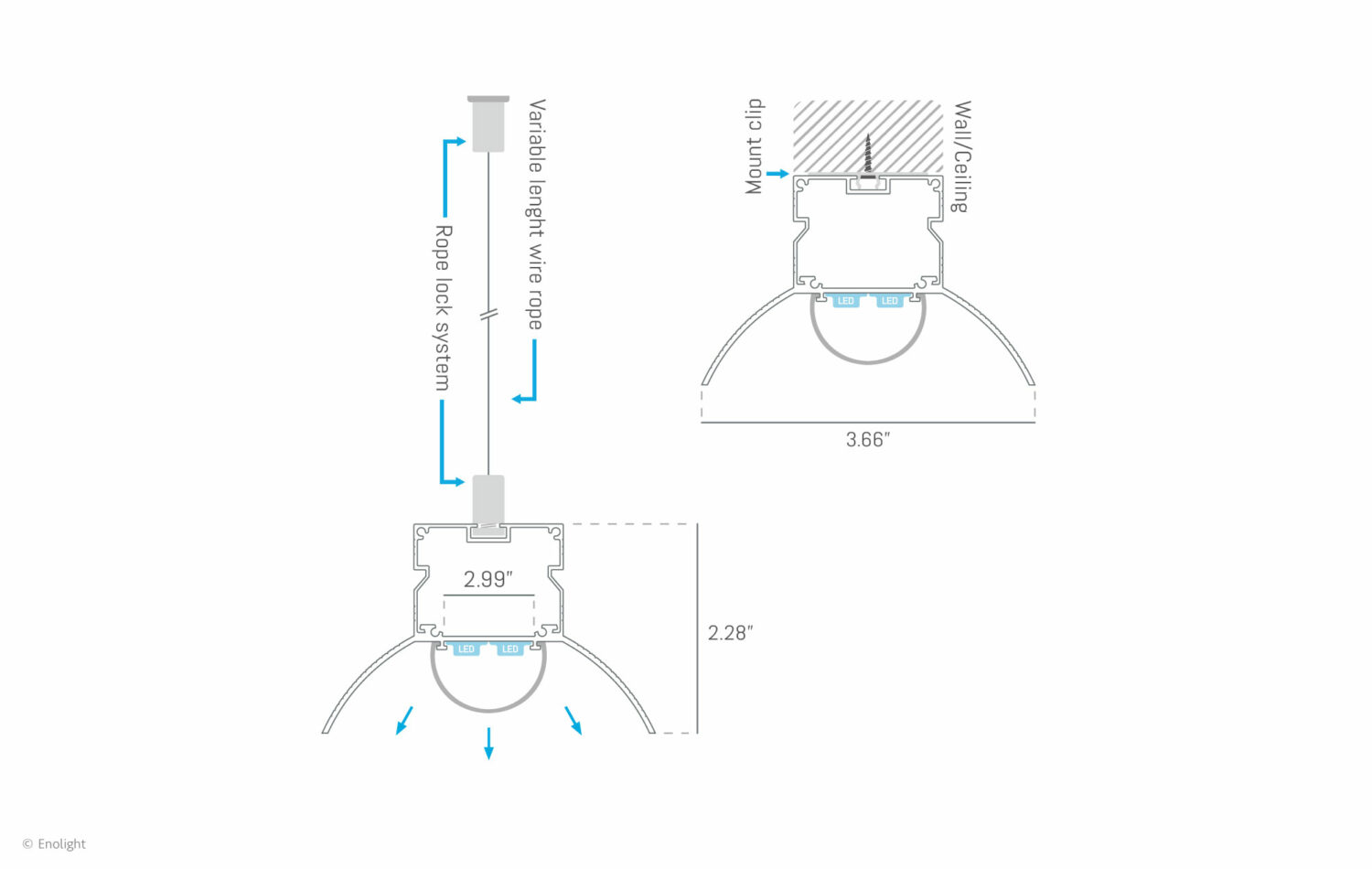 VIV9358C Bright Pendant Surface Linear Light Bay with Round Frosted Lens Drawing