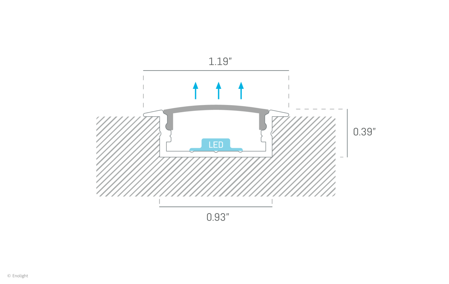 HYN2001C Recessed Linear Trim Light with Curved Frosted Lens Drawing